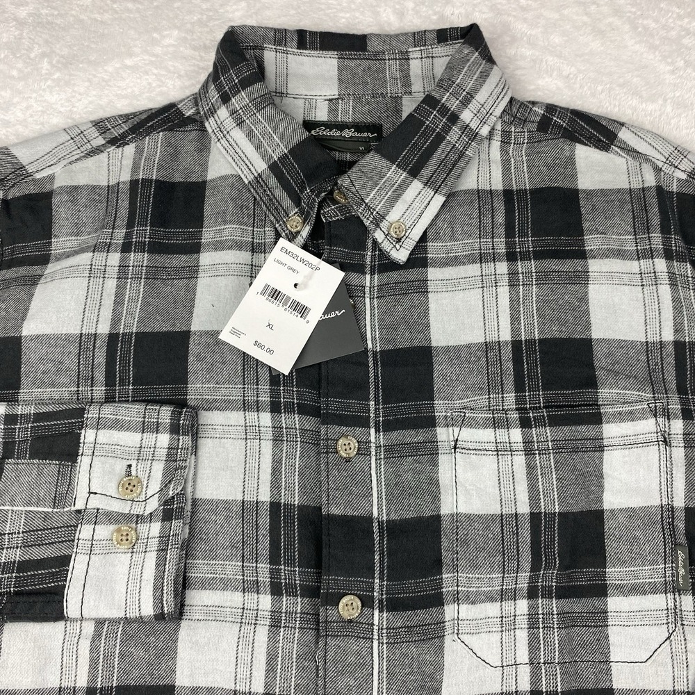 Eddie Bauer Flannel Shirt Mens XL Gray Plaid Long Sleeves New w/Tags!